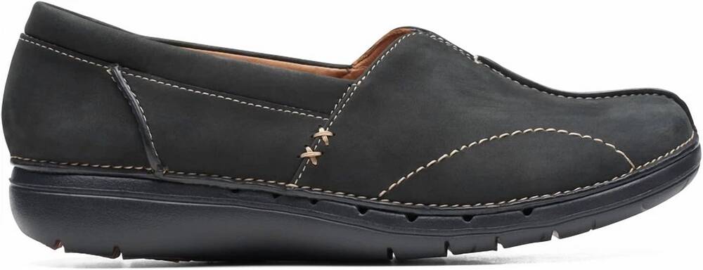 NEW CLARKS women's un loop stride loafers in black nubuck